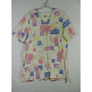 Vintage Christie & Jill Womans Sz Large Blouse Long Sleeve Button Front Floral